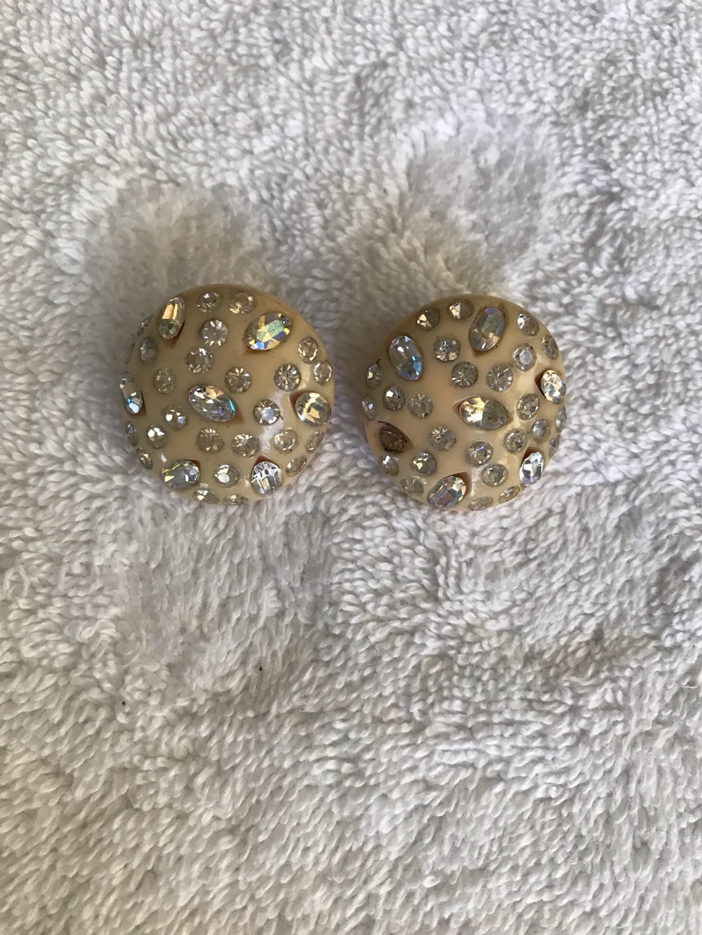 Weiss Vintage Crystal-Embellished Cream Button Earrings